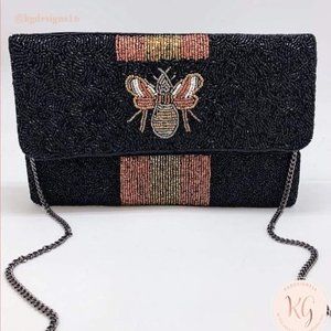 Black and Rose Gold Bumble Bee Beaded Crossbody